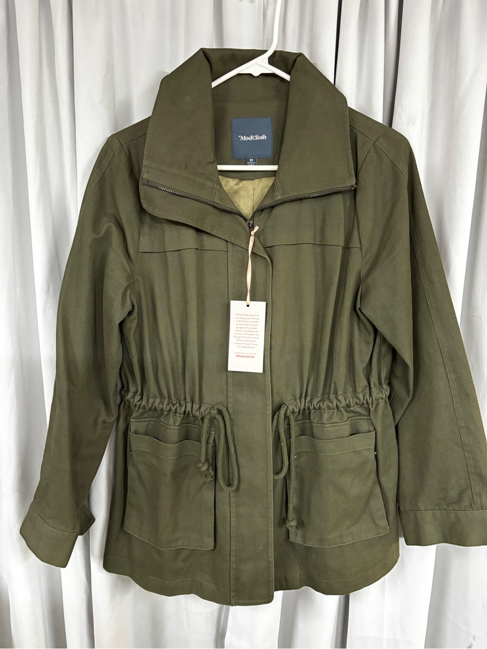 Modcloth Olive Green Drawstring Utility Jacket - Picture 2 of 5